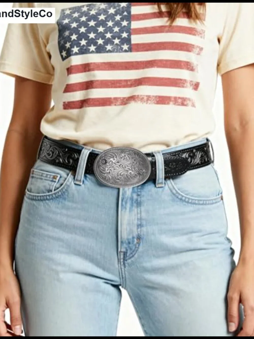 Western Floral Belt Buckle Antique Silver Alloy 1.5 Inch